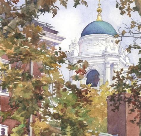 Standish Cupola Winthrop House Harvard Watercolor Landscape