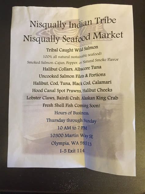 Menu At Nisqually Bar And Grill Nisqually Indian Community