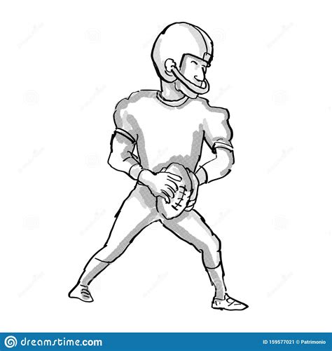 American Football Player Cartoon Black And White Stock