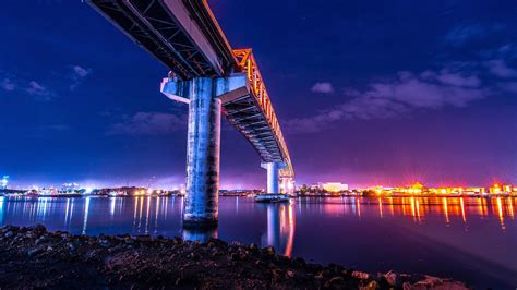 2560x1440 Bridge Under Water City Lights Colorful 5k 1440p Resolution