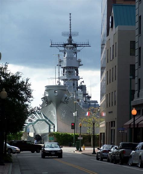 Battleship USS Wisconsin Towering Over Streets Of The Norfolk VA Repin And Follow Naval