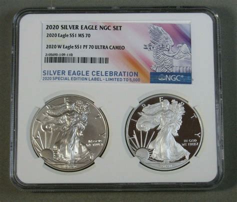 2020 Silver Eagle Celebration Set Ngc Ms 70 And Pf 70 2 Coin Set 4753