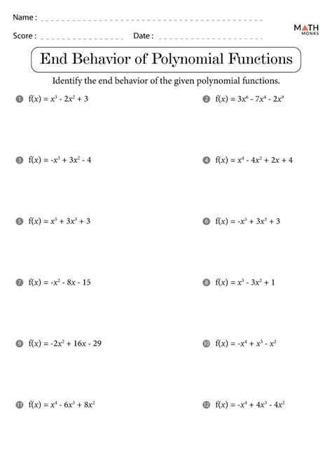 Graphing Polynomial Functions Worksheets With Answer Key