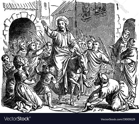Jesus Triumphal Entry And Welcome Into Jerusalem Vector Image