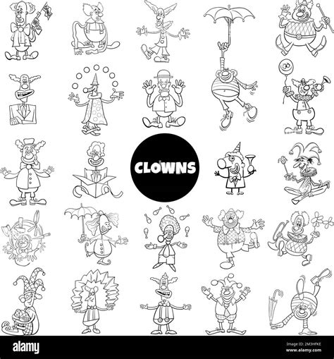 Black And White Cartoon Illustration Of Funny Clowns Comic Characters