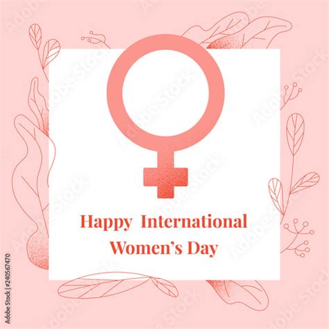 happy international women s day coral postcard with female sex sign and linear floral
