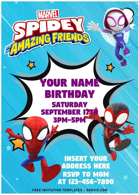 Spiderman Birthday Party Flyer With Two Cartoon Characters On The Front