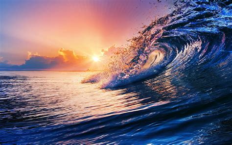 Hd Wallpaper Ocean Wave Nature Sunset Sea Waves