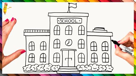 How To Draw A School Step By Step 🏫 School Drawing Easy Youtube
