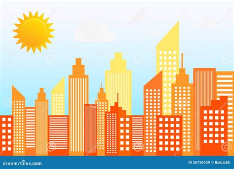 Modern City Skyscrapers Skyline On Sunny Day Stock Vector