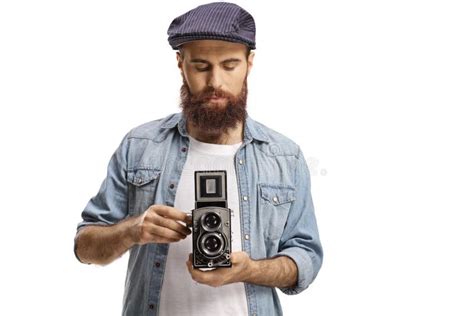 Bearded Hipster Guy With An Old Fashioned Camera Stock Image Image Of