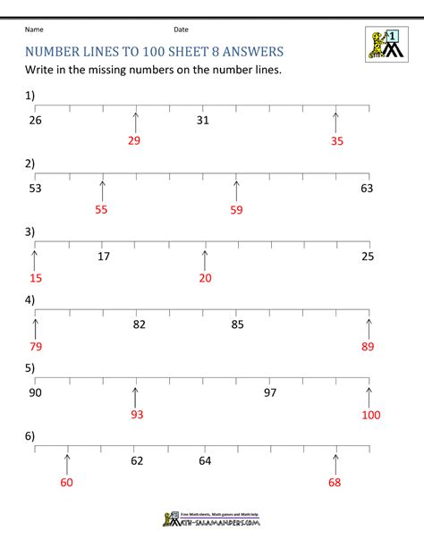 Number Line To 100 Sheet 8 Answers Number Line 2nd Grade Math