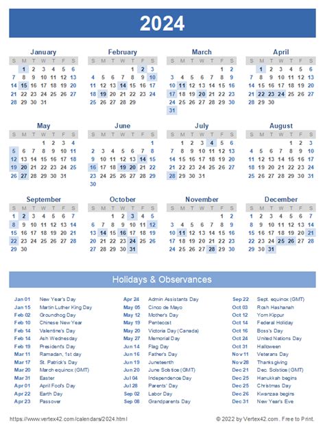 2024 Holidays By Month Berna Cecilia