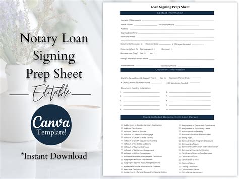Notary Loan Signing Agent Prep Sheet Notary Signing Agent - Etsy