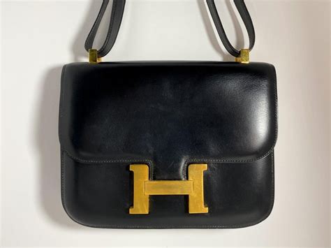 Vintage Black Box Calf Leather Hermès Constance 23cm Bag For Sale At