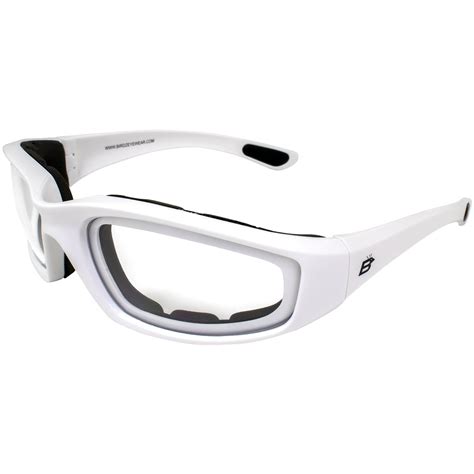Motorcycle Clear Riding Glasses Sunglasses With Foam And White Frame Plus Carry Bag