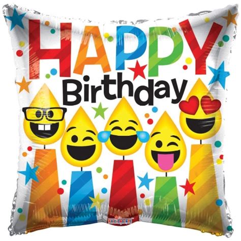 18″ Happy Birthday Emoji Face Candles Square Foil Balloon Balloon