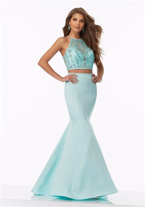 Mint 2 Pieces Mermaid Prom Dresses 2017 Beaded Top Fitted Satin Skirt