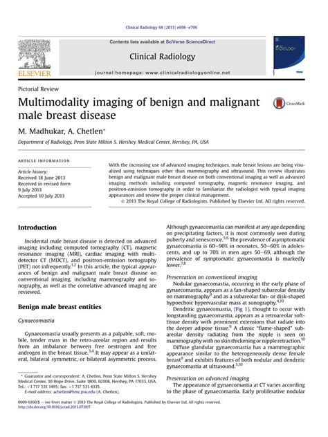Pdf Multimodality Imaging Of Benign And Malignant Male Breast Disease