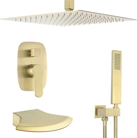 Buy Katais Brushed Gold Shower System Waterfall Tub Spout Faucet Set With 12 Inch Ceiling