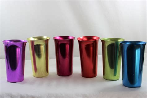 Vintage Aluminum Drinking Glasses Tumblers Rainbow Colors Set Etsy Color Set Drinking