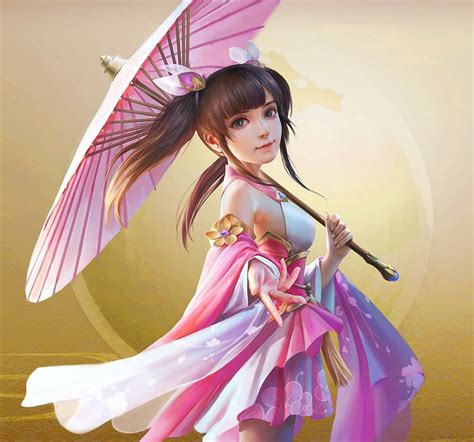 Xiao Qiao Parasol Pink Shuxian Zhang Frumusete Luminos Yellow