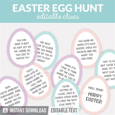 Easter Egg Hunt Clues Editable Clue Cards For Indoor Scavenger Hunt