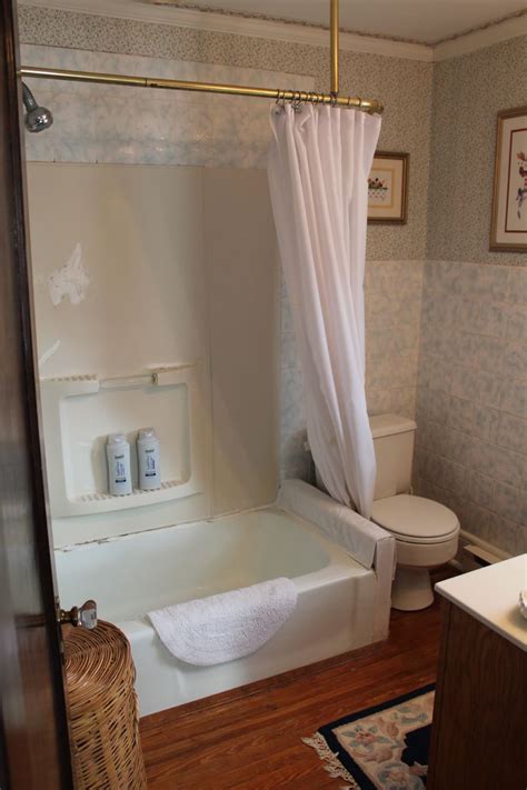Curbless showers i love curbless showers. (Before) Tub with two side shower curtain | Bathroom renos ...