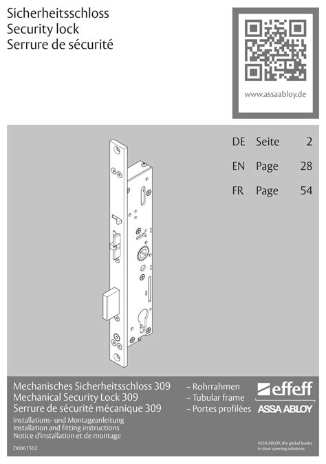 ASSA ABLOY EFFEFF 309 INSTALLATION AND FITTING INSTRUCTIONS Pdf