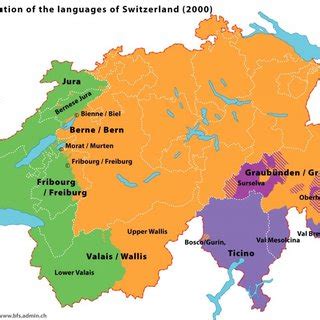 German, french and italian maintain equal status as official languages at the national level within the federal. Geographical distribution of the languages of Switzerland (2000); Swiss... | Download Scientific ...