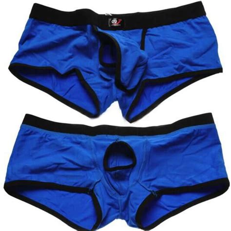 Wang Jiang Underwear Men Boxer Shorts Cotton Open Front Sexy Mens Boxers Penis Sheath Male
