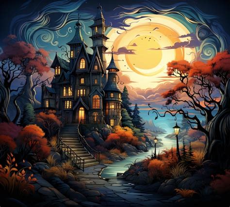 Premium Ai Image Painting Of A Spooky House In A Spooky Forest At