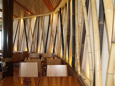 Studio miti uses bamboo to build colorful. asian modern restaurant with cross bamboo wall design