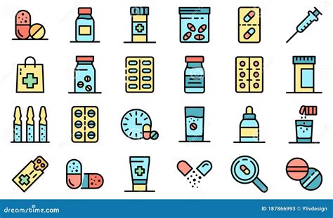 Antibiotic Icons Set Vector Flat Stock Vector Illustration Of Health