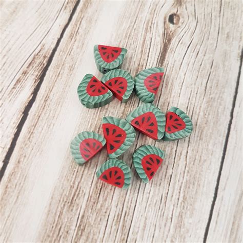 Watermelon Beads Polymer Clay Fruit Beads Red Green Melons Etsy