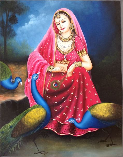Rajasthani Lady Art Handmade Indian Nayika Damsel Embossed Canvas Oil