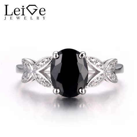 Leige Jewelry Natural Black Spinel Rings Engagement Rings Oval Cut