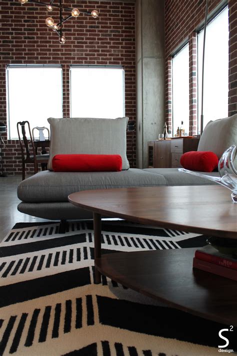 Loft Modern Living Room Exposed Brick Wall Black White Red
