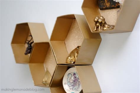 Locate wall studs with a stud finder, and attach the honeycomb shelf to the wall, drilling into the studs as. DIY Hexagon Wall Shelves- the EASY way! | Making Lemonade