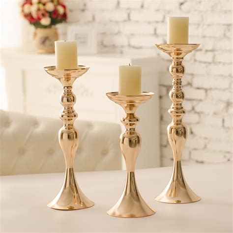 Pack Of 2 12 Tall Gold Floral Stand Pillar Candle Holder Set