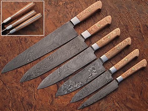 knife damascus knives custom blade chef steel kitchen 6pcs hand ch handmade handle material chefs pc sets 1071 ze length