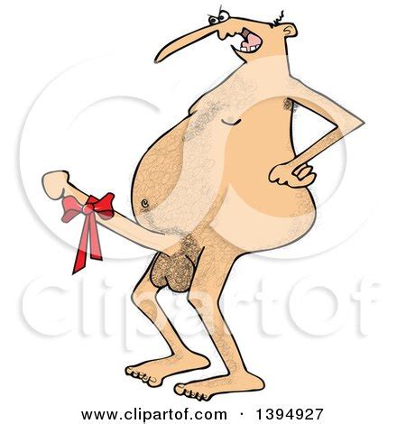 Clipart Of A Cartoon Hairy Nude White Man Flaunting A Big Boner