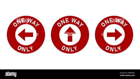 Set Of One Way Only Round Floor Marking Sticker Icon With Direction