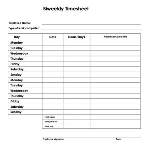 Printable Bi Weekly Timesheet Template Business Psd Bi Weekly Time