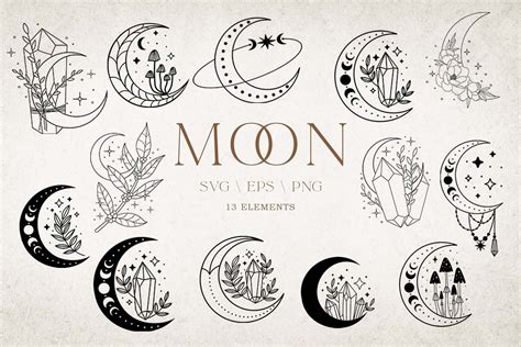 Moon Moon Phases Celestial Svg Tattoo Illustration Par Digitalart By