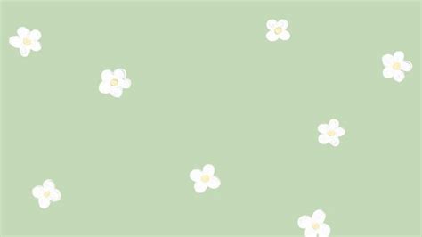 Soft Green Hand Drawn Flowers Aesthetic Desktop Computer Wallpaper
