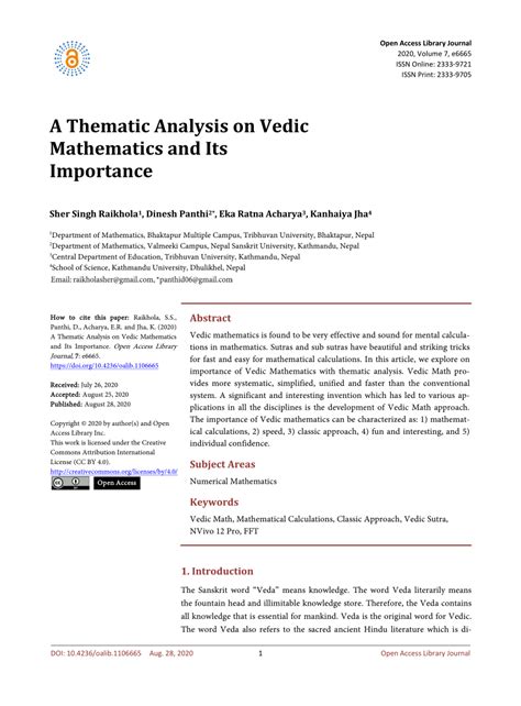 Pdf A Thematic Analysis On Vedic Mathematics And Its Importance