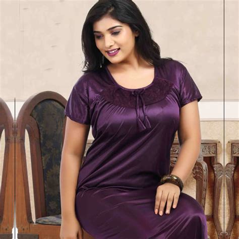 Round Neck Soft Silky Short Sleeve Satin Nighty Lingerie Satin Nighty Free Delivery India