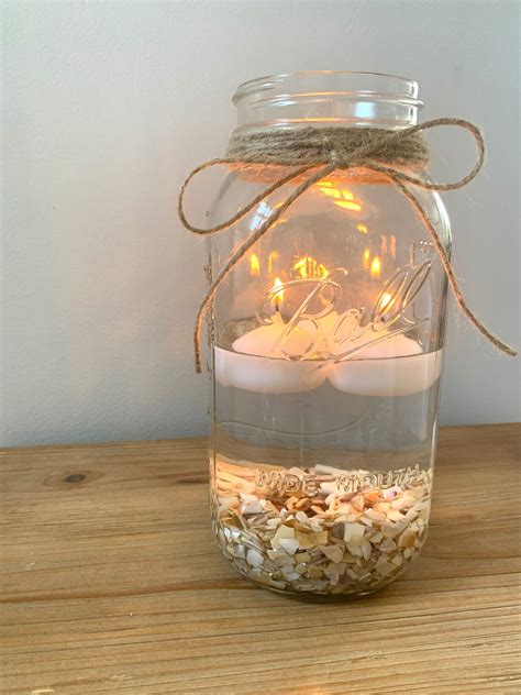 Floating Candle Seashell Twine Mason Jar Centerpiece Wedding Etsy