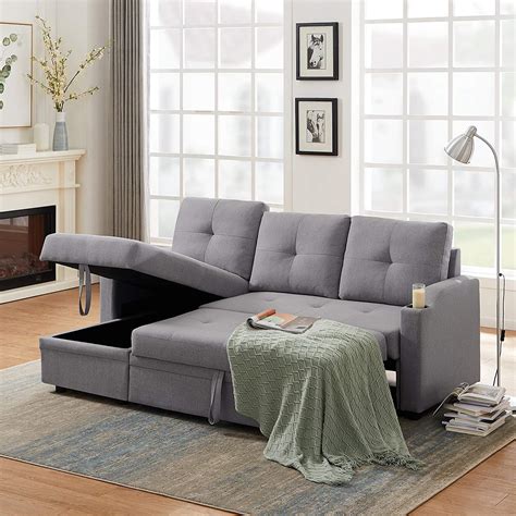 Buy 81inch Reversible Sleeper Sectional Sofa With Storage And 2 Cup